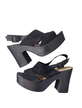 Shutz Black Platform Slingback Sandals Women's Chunky Block Heel Size 9
